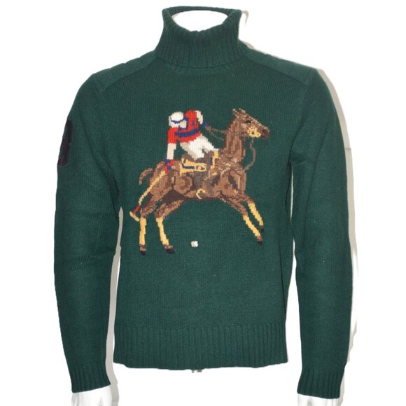 Polo Ralph Lauren Big Pony Green Lambs Wool Turtleneck Sweater SZ M